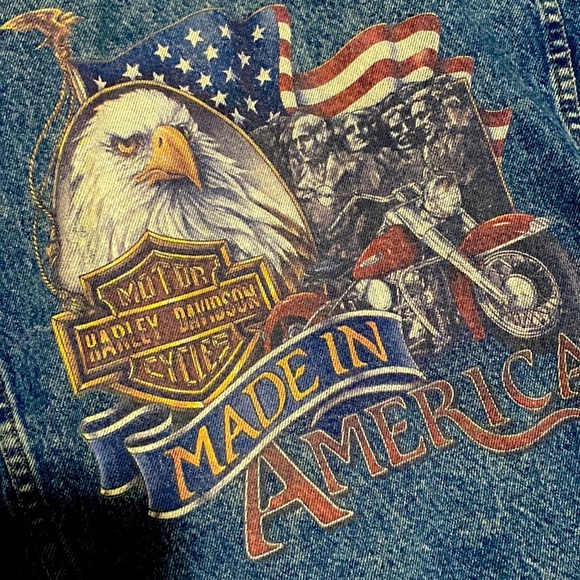 VNTG HARLEY DAVIDSON TRUCKER JACKET W/PATCHES & PINS MADE IN THE USA Acid washed - Picture 14 of 16
